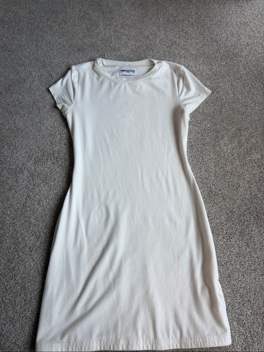 Princess Polly Cream Short Sleeve Mini Dress